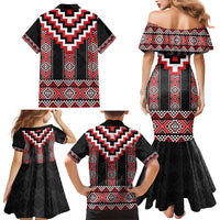 Red Taniko Aotearoa Family Matching Mermaid Dress and Hawaiian Shirt Niho Taniwha Mix Poutama LT14 - Polynesian Pride