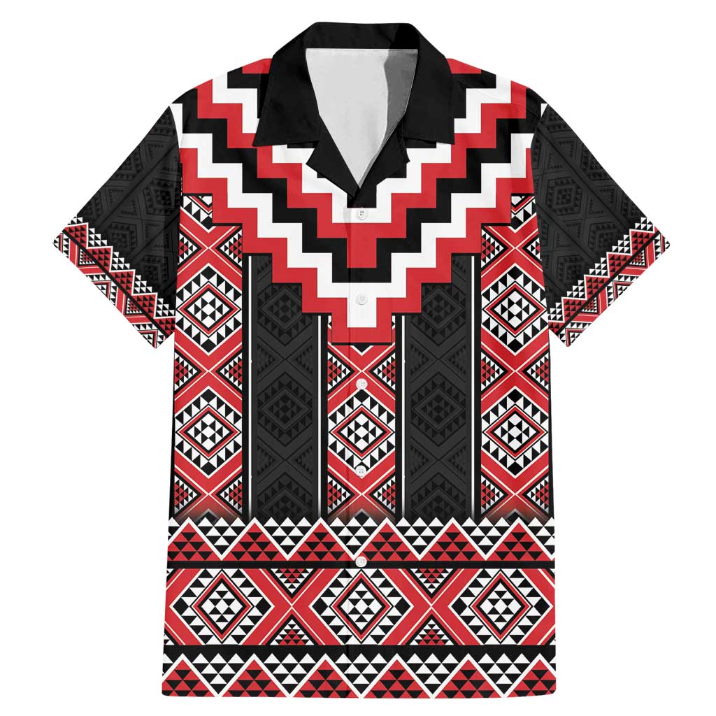 Red Taniko Aotearoa Family Matching Mermaid Dress and Hawaiian Shirt Niho Taniwha Mix Poutama LT14 Dad's Shirt - Short Sleeve Red - Polynesian Pride