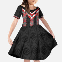 Red Taniko Aotearoa Family Matching Off Shoulder Maxi Dress and Hawaiian Shirt Niho Taniwha Mix Poutama LT14 Daughter's Dress Red - Polynesian Pride