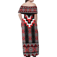 Red Taniko Aotearoa Family Matching Off Shoulder Maxi Dress and Hawaiian Shirt Niho Taniwha Mix Poutama LT14 - Polynesian Pride