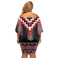 Red Taniko Aotearoa Family Matching Off Shoulder Short Dress and Hawaiian Shirt Niho Taniwha Mix Poutama LT14 - Polynesian Pride