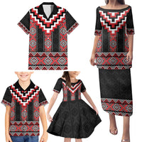 Red Taniko Aotearoa Family Matching Puletasi and Hawaiian Shirt Niho Taniwha Mix Poutama LT14 - Polynesian Pride