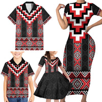 Red Taniko Aotearoa Family Matching Short Sleeve Bodycon Dress and Hawaiian Shirt Niho Taniwha Mix Poutama LT14 - Polynesian Pride