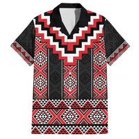 Red Taniko Aotearoa Family Matching Short Sleeve Bodycon Dress and Hawaiian Shirt Niho Taniwha Mix Poutama LT14 Dad's Shirt - Short Sleeve Red - Polynesian Pride