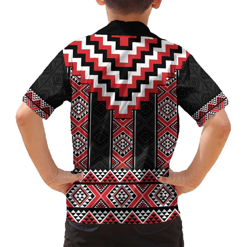 Red Taniko Aotearoa Family Matching Summer Maxi Dress and Hawaiian Shirt Niho Taniwha Mix Poutama LT14 - Polynesian Pride