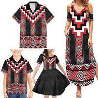 Red Taniko Aotearoa Family Matching Summer Maxi Dress and Hawaiian Shirt Niho Taniwha Mix Poutama LT14 - Polynesian Pride