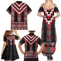 Red Taniko Aotearoa Family Matching Summer Maxi Dress and Hawaiian Shirt Niho Taniwha Mix Poutama LT14 - Polynesian Pride