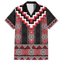 Red Taniko Aotearoa Family Matching Summer Maxi Dress and Hawaiian Shirt Niho Taniwha Mix Poutama LT14 Dad's Shirt - Short Sleeve Red - Polynesian Pride