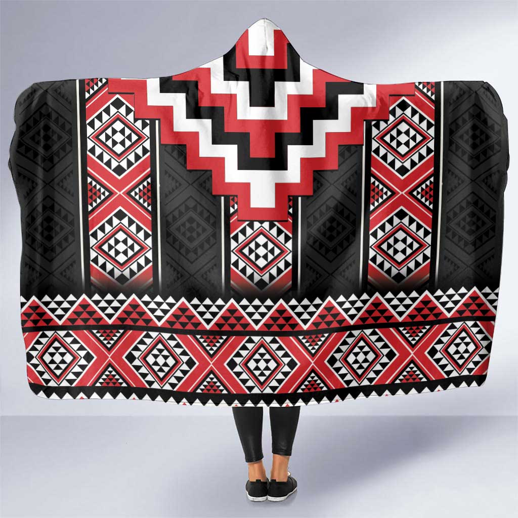 Red Taniko Aotearoa Hooded Blanket Niho Taniwha Mix Poutama LT14 One Size Red - Polynesian Pride