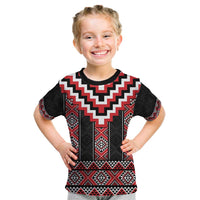 Red Taniko Aotearoa Kid T Shirt Niho Taniwha Mix Poutama LT14 Red - Polynesian Pride
