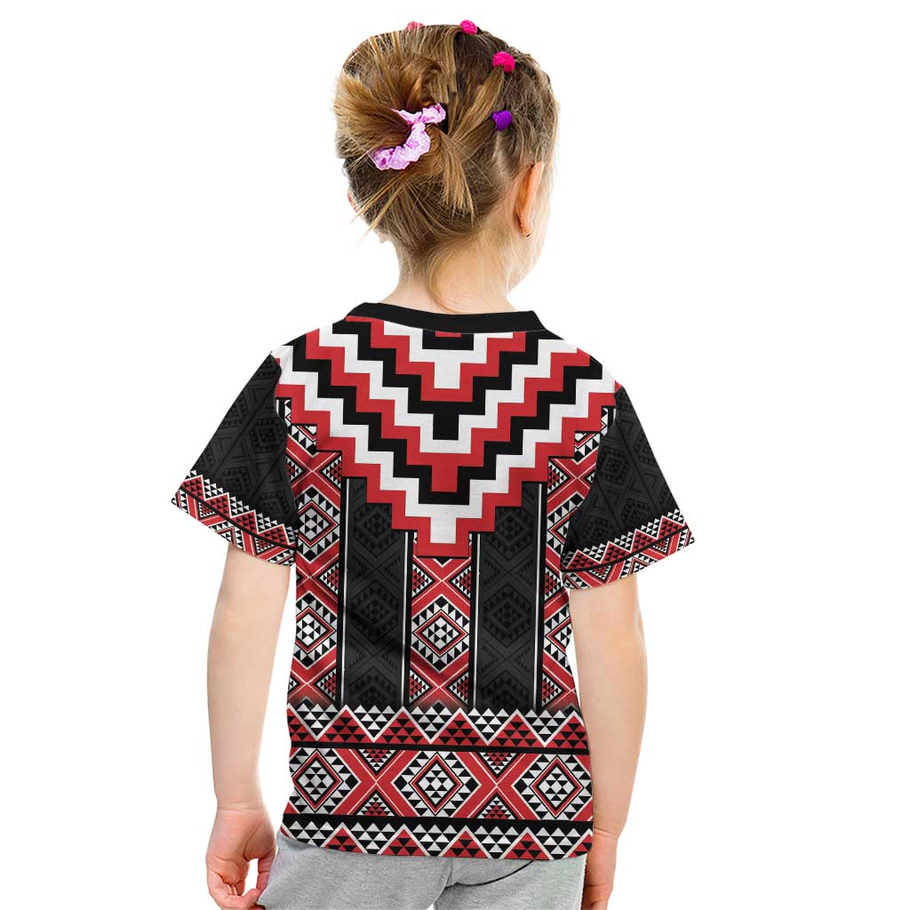 Red Taniko Aotearoa Kid T Shirt Niho Taniwha Mix Poutama LT14 - Polynesian Pride