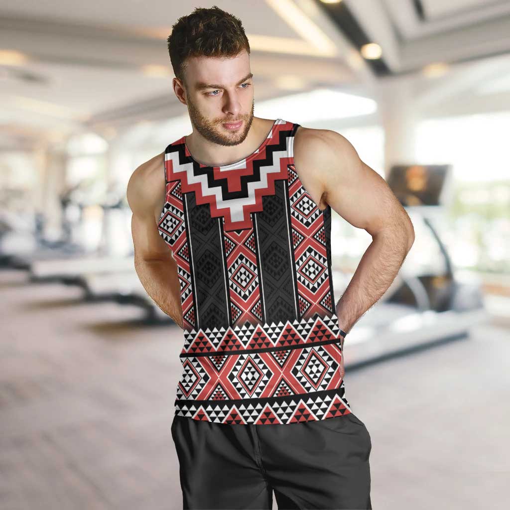 Red Taniko Aotearoa Men Tank Top Niho Taniwha Mix Poutama LT14 Red - Polynesian Pride