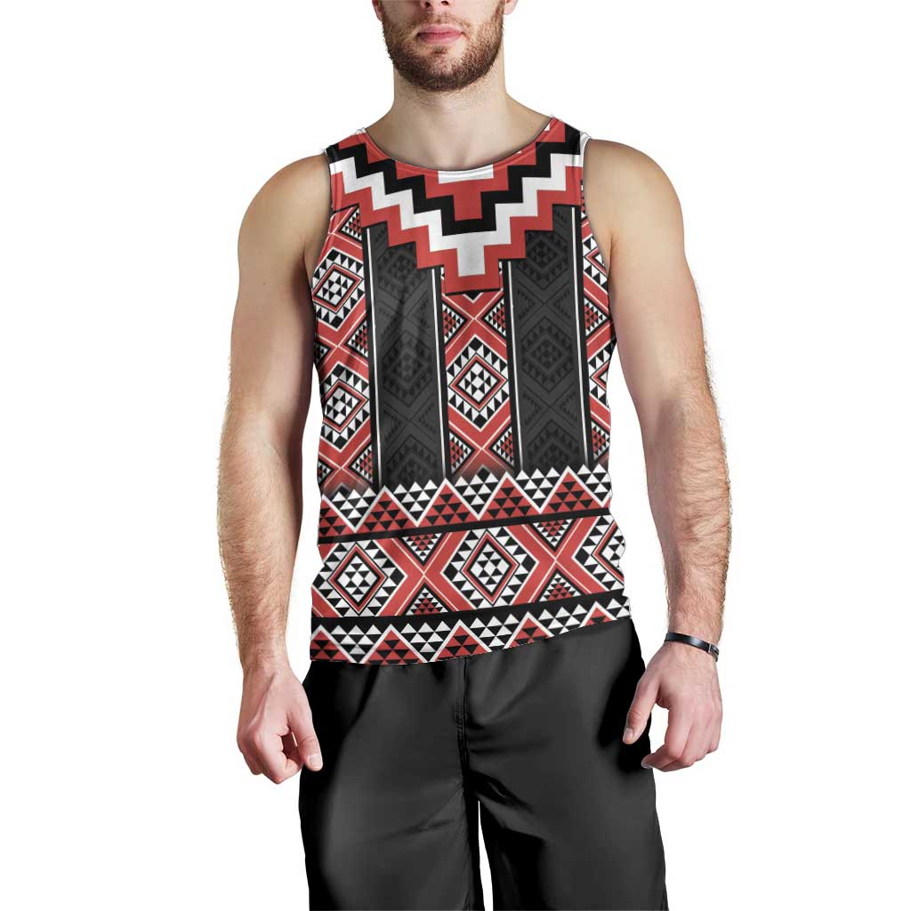 Red Taniko Aotearoa Men Tank Top Niho Taniwha Mix Poutama LT14 - Polynesian Pride