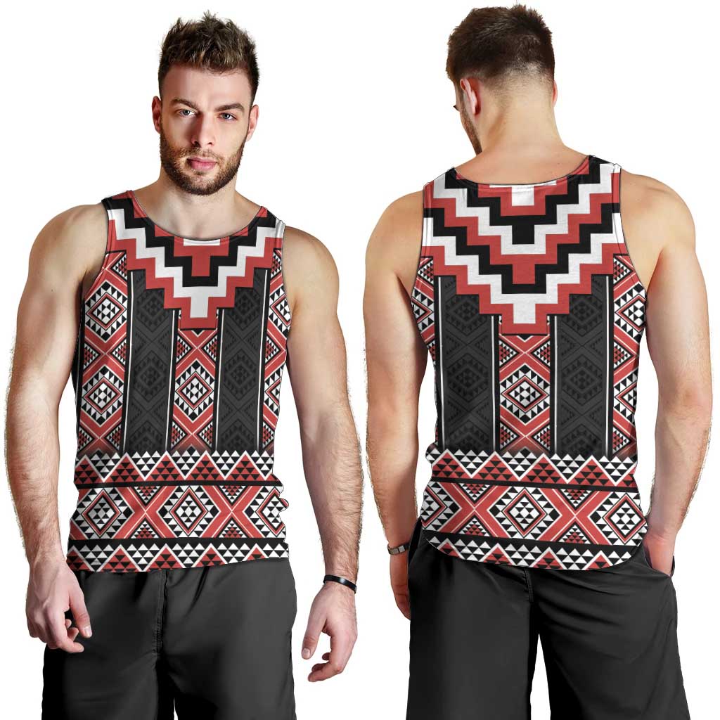 Red Taniko Aotearoa Men Tank Top Niho Taniwha Mix Poutama LT14 - Polynesian Pride