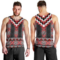 Red Taniko Aotearoa Men Tank Top Niho Taniwha Mix Poutama LT14 - Polynesian Pride