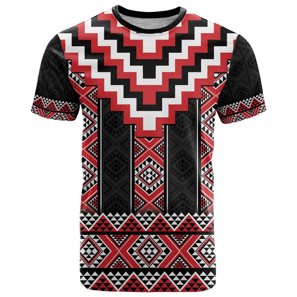 Red Taniko Aotearoa T Shirt Niho Taniwha Mix Poutama LT14 Red - Polynesian Pride