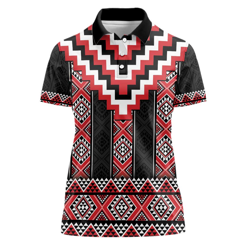 Red Taniko Aotearoa Women Polo Shirt Niho Taniwha Mix Poutama LT14