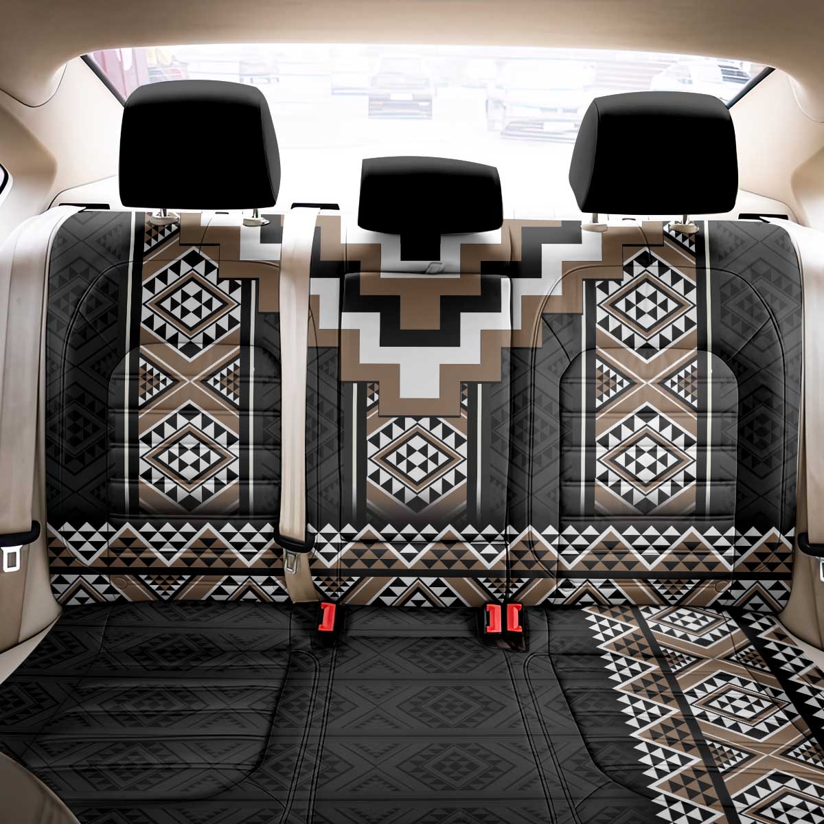 Brown Taniko Aotearoa Back Car Seat Cover Niho Taniwha Mix Poutama LT14