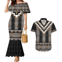 Brown Taniko Aotearoa Couples Matching Mermaid Dress and Hawaiian Shirt Niho Taniwha Mix Poutama LT14 Brown - Polynesian Pride