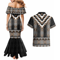 Brown Taniko Aotearoa Couples Matching Mermaid Dress and Hawaiian Shirt Niho Taniwha Mix Poutama LT14 - Polynesian Pride
