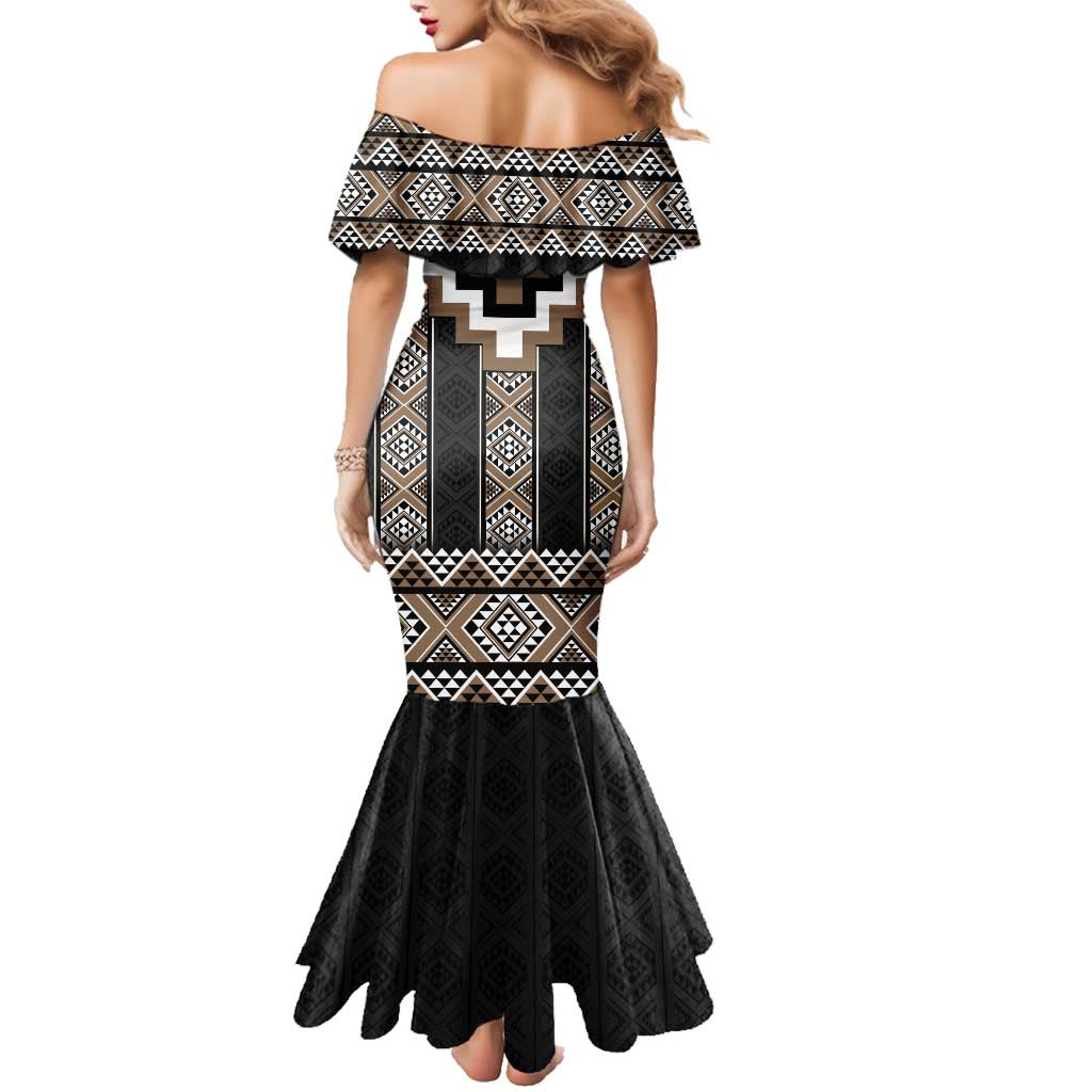 Brown Taniko Aotearoa Family Matching Mermaid Dress and Hawaiian Shirt Niho Taniwha Mix Poutama LT14 - Polynesian Pride