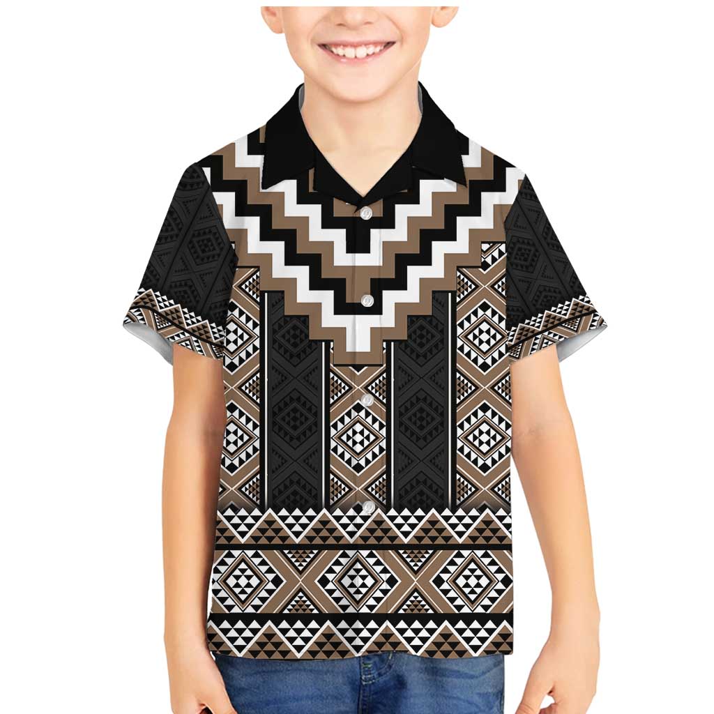 Brown Taniko Aotearoa Family Matching Mermaid Dress and Hawaiian Shirt Niho Taniwha Mix Poutama LT14 Son's Shirt Brown - Polynesian Pride