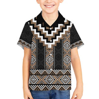 Brown Taniko Aotearoa Family Matching Off Shoulder Maxi Dress and Hawaiian Shirt Niho Taniwha Mix Poutama LT14 Son's Shirt Brown - Polynesian Pride
