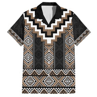 Brown Taniko Aotearoa Family Matching Off Shoulder Short Dress and Hawaiian Shirt Niho Taniwha Mix Poutama LT14 Dad's Shirt - Short Sleeve Brown - Polynesian Pride