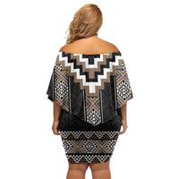 Brown Taniko Aotearoa Family Matching Off Shoulder Short Dress and Hawaiian Shirt Niho Taniwha Mix Poutama LT14 - Polynesian Pride