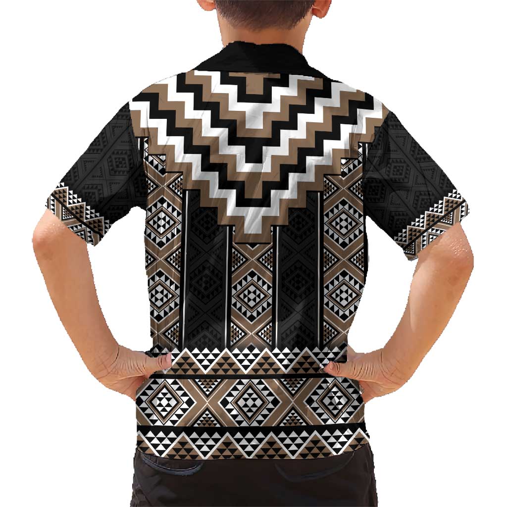 Brown Taniko Aotearoa Family Matching Short Sleeve Bodycon Dress and Hawaiian Shirt Niho Taniwha Mix Poutama LT14 - Polynesian Pride