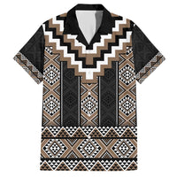 Brown Taniko Aotearoa Family Matching Short Sleeve Bodycon Dress and Hawaiian Shirt Niho Taniwha Mix Poutama LT14 Dad's Shirt - Short Sleeve Brown - Polynesian Pride