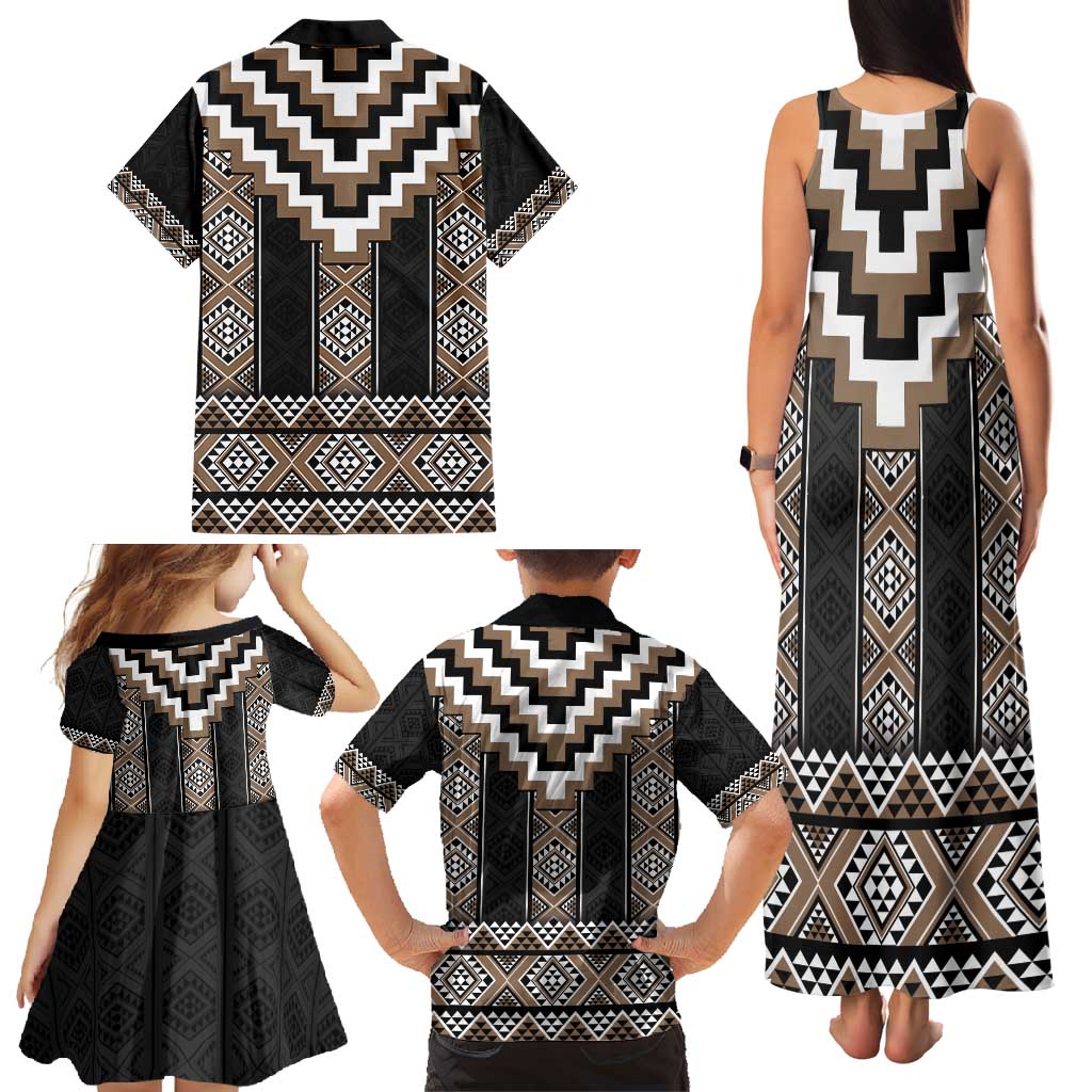 Brown Taniko Aotearoa Family Matching Tank Maxi Dress and Hawaiian Shirt Niho Taniwha Mix Poutama LT14 - Polynesian Pride