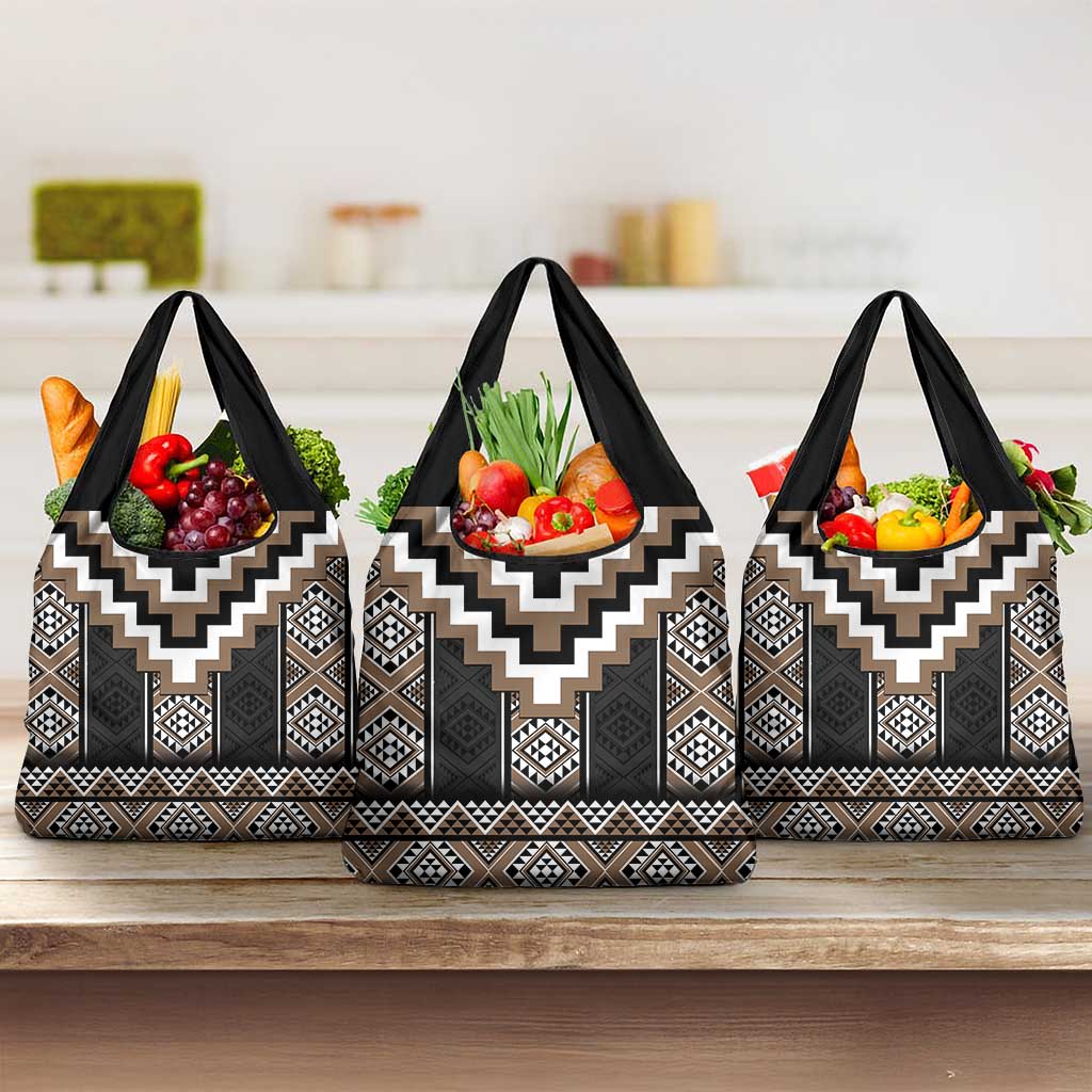Brown Taniko Aotearoa Grocery Bag Niho Taniwha Mix Poutama LT14 3-pack One Size Brown - Polynesian Pride