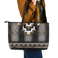 Brown Taniko Aotearoa Leather Tote Bag Niho Taniwha Mix Poutama LT14 - Polynesian Pride