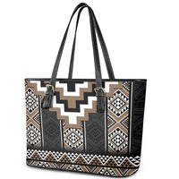 Brown Taniko Aotearoa Leather Tote Bag Niho Taniwha Mix Poutama LT14 - Polynesian Pride