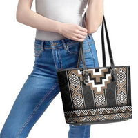 Brown Taniko Aotearoa Leather Tote Bag Niho Taniwha Mix Poutama LT14 - Polynesian Pride