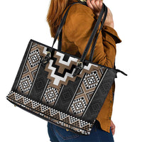 Brown Taniko Aotearoa Leather Tote Bag Niho Taniwha Mix Poutama LT14 - Polynesian Pride