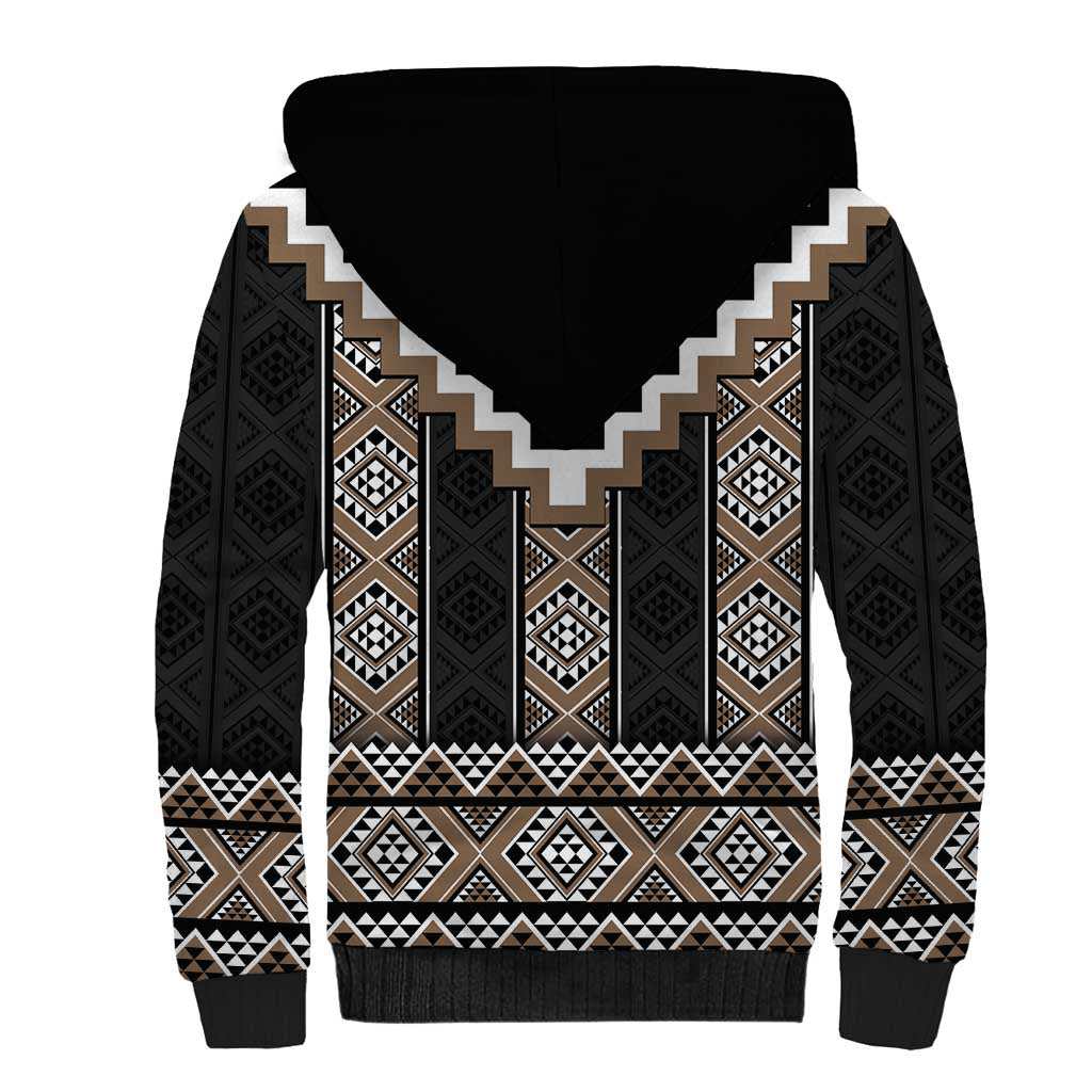 Brown Taniko Aotearoa Sherpa Hoodie Niho Taniwha Mix Poutama LT14
