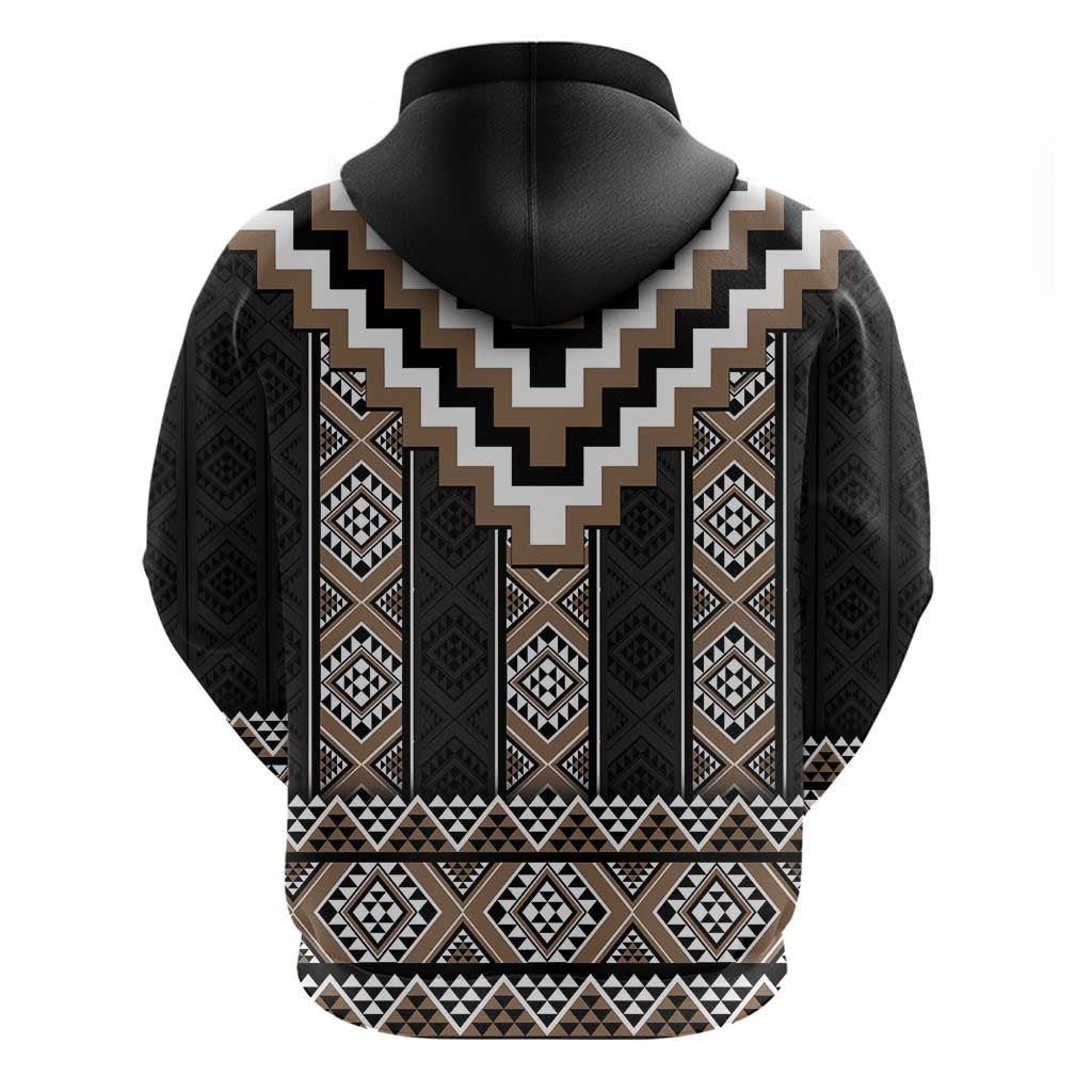 Brown Taniko Aotearoa Zip Hoodie Niho Taniwha Mix Poutama LT14
