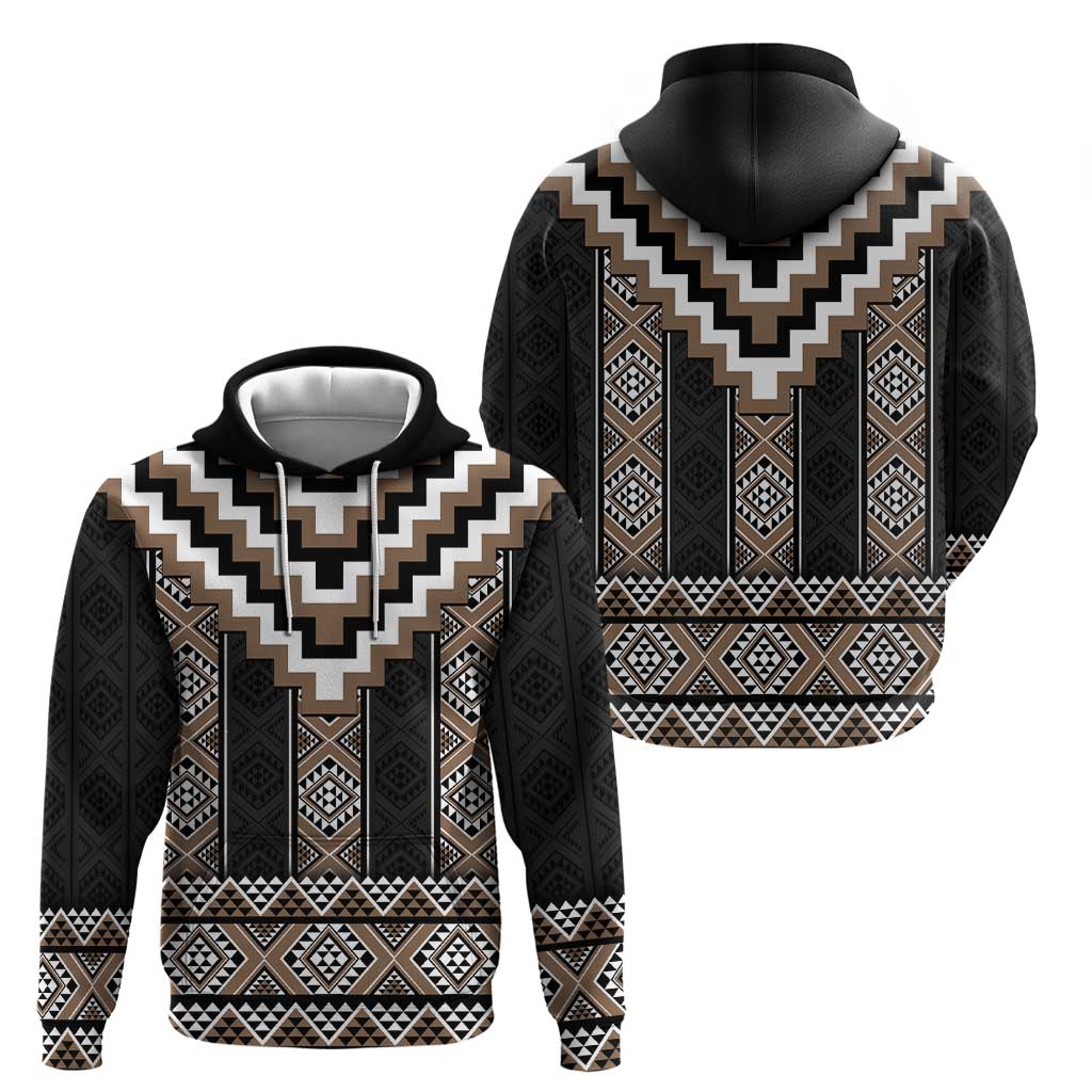 Brown Taniko Aotearoa Zip Hoodie Niho Taniwha Mix Poutama LT14