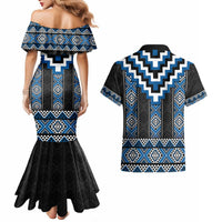 Blue Taniko Aotearoa Couples Matching Mermaid Dress and Hawaiian Shirt Niho Taniwha Mix Poutama LT14 - Polynesian Pride
