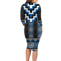 Blue Taniko Aotearoa Family Matching Long Sleeve Bodycon Dress and Hawaiian Shirt Niho Taniwha Mix Poutama LT14 - Polynesian Pride