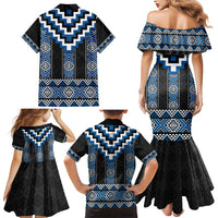 Blue Taniko Aotearoa Family Matching Mermaid Dress and Hawaiian Shirt Niho Taniwha Mix Poutama LT14 - Polynesian Pride