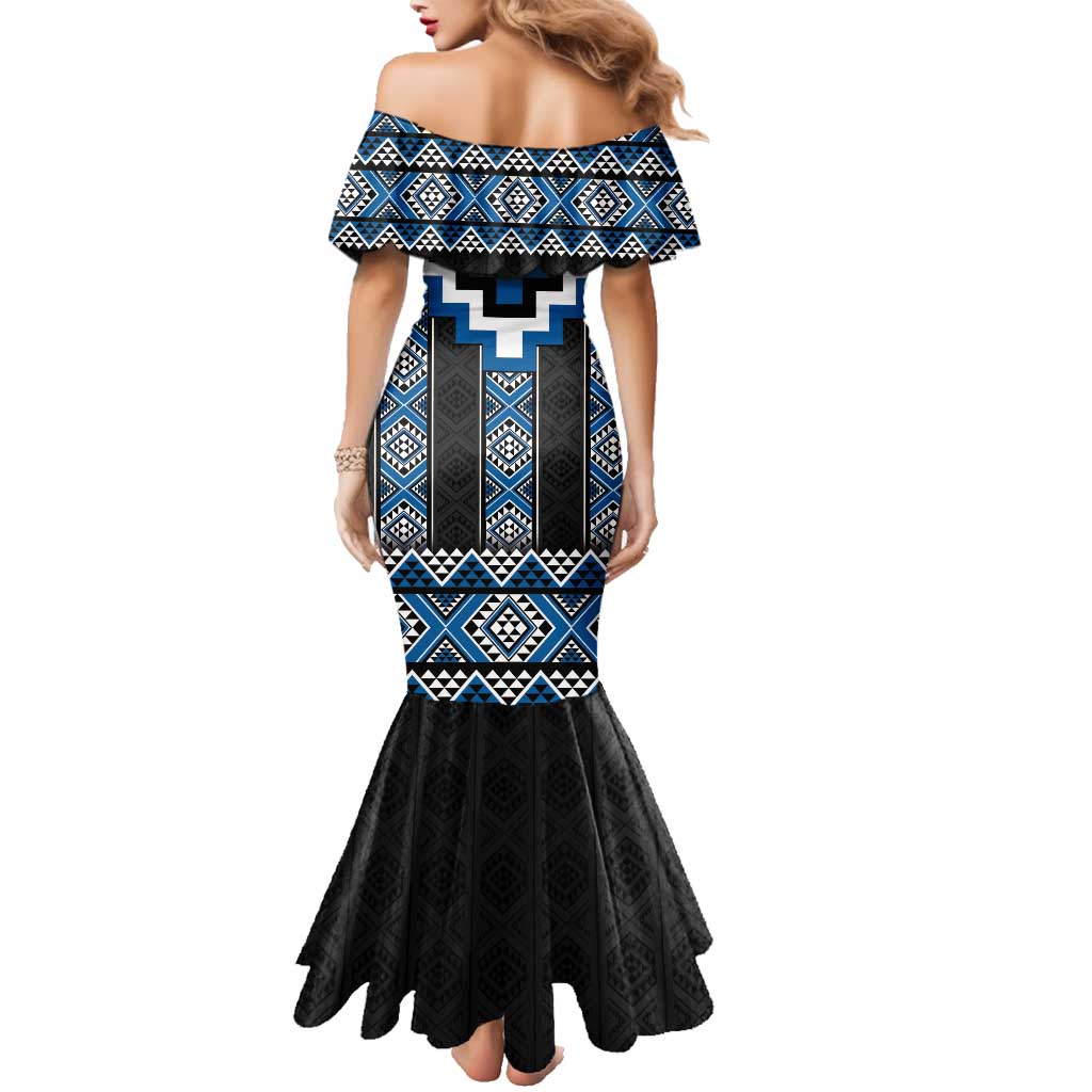 Blue Taniko Aotearoa Family Matching Mermaid Dress and Hawaiian Shirt Niho Taniwha Mix Poutama LT14 - Polynesian Pride