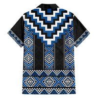 Blue Taniko Aotearoa Family Matching Off Shoulder Short Dress and Hawaiian Shirt Niho Taniwha Mix Poutama LT14 - Polynesian Pride