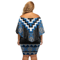 Blue Taniko Aotearoa Family Matching Off Shoulder Short Dress and Hawaiian Shirt Niho Taniwha Mix Poutama LT14 - Polynesian Pride