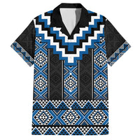 Blue Taniko Aotearoa Family Matching Summer Maxi Dress and Hawaiian Shirt Niho Taniwha Mix Poutama LT14 Dad's Shirt - Short Sleeve Blue - Polynesian Pride