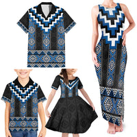Blue Taniko Aotearoa Family Matching Tank Maxi Dress and Hawaiian Shirt Niho Taniwha Mix Poutama LT14 - Polynesian Pride