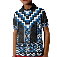 Blue Taniko Aotearoa Kid Polo Shirt Niho Taniwha Mix Poutama LT14
