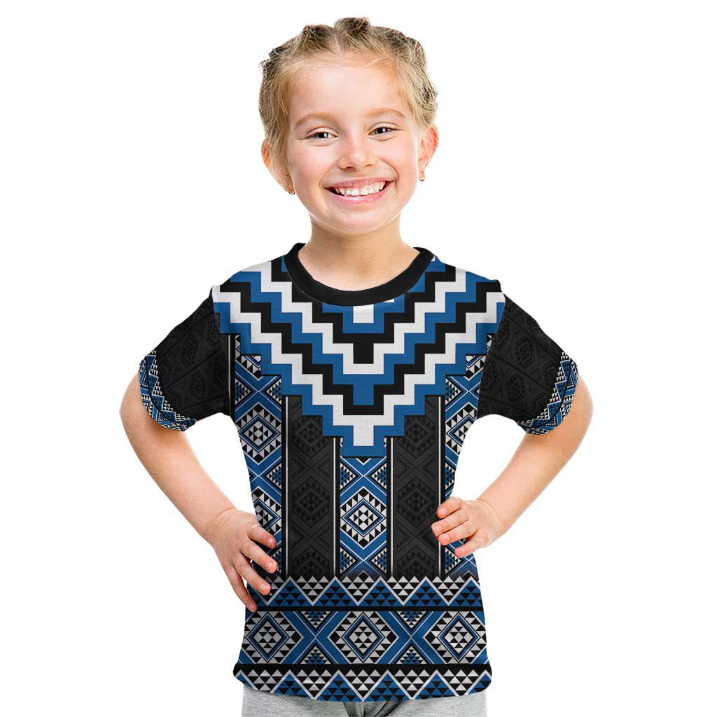 Blue Taniko Aotearoa Kid T Shirt Niho Taniwha Mix Poutama LT14 Blue - Polynesian Pride